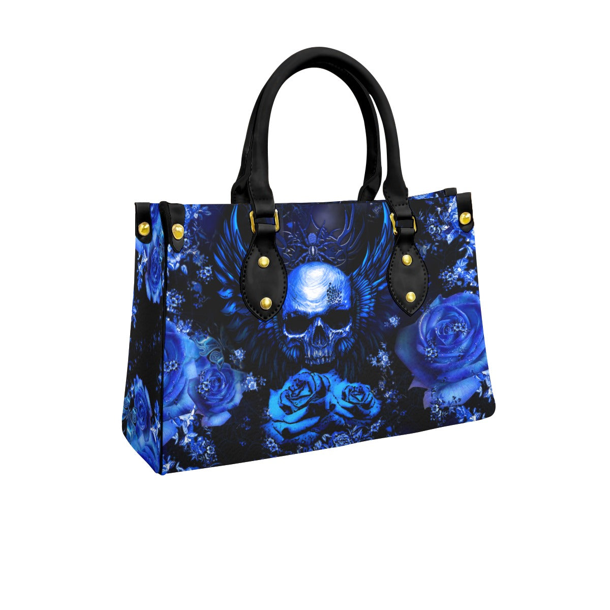 Blue Shadow Skull Structured Tote Bag Multi-Pocket Handbag