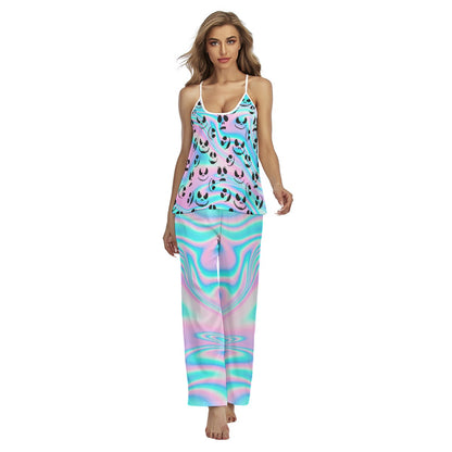 Holographic Pattern Pajamas Sets For Women Sleepwears Combo