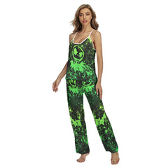 Green Brush Art Pajamas Sets For Women Sleepwears Combo