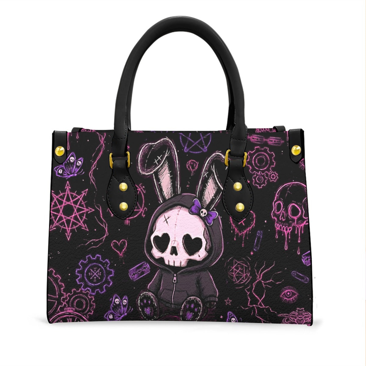 Wonder Skull structured tote bag solves the "I can't find anything in my bag" problem. The roomy interior fits your tablet, phone, wallet, water bottle, umbrella, and cosmetics — without the overstuffed look. Multiple interior pockets keep everything organized, so you're never digging around at checkout. Reinforced rivet corners and quality metal hardware ensure the bag holds up to daily use. Whether you're heading to work, running errands, or catching a flight, this tote keeps you looking put-together.