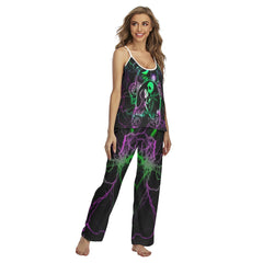 Green Couple Art Pajamas Sets For Women Sleepwears Combo