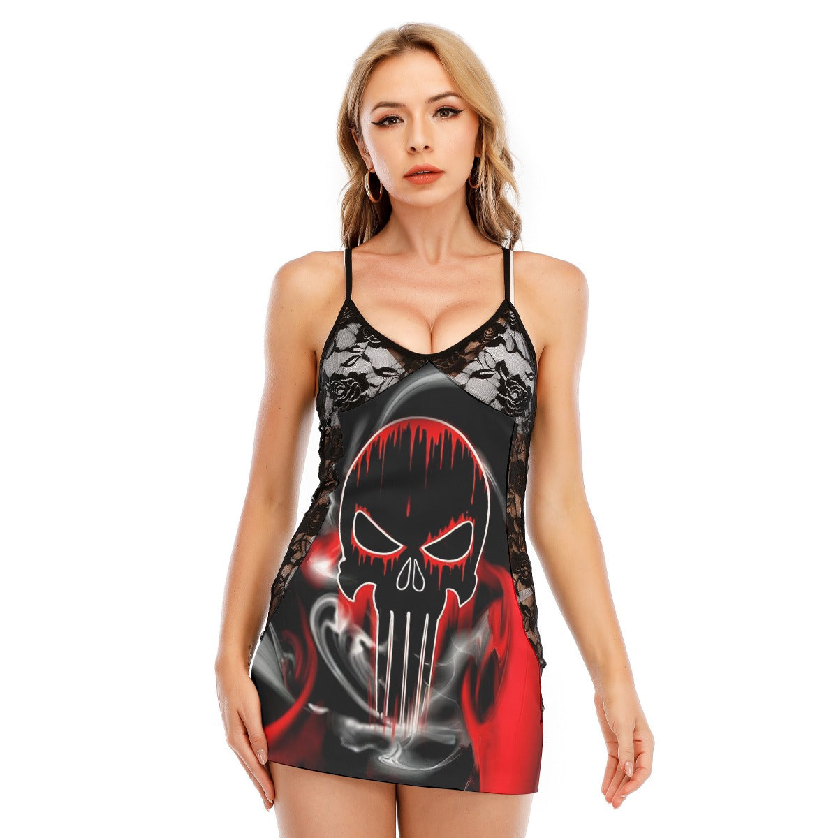 Abstract Reaper Smoke Women's Black Lace Cami Dress Babydolls Nightgowns