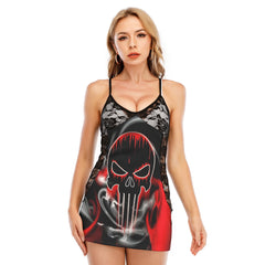 Abstract Reaper Smoke Women's Black Lace Cami Dress Babydolls Nightgowns