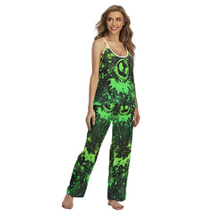 Green Brush Art Pajamas Sets For Women Sleepwears Combo