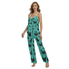 Cyan Butterfly Pattern Pajamas Sets For Women Sleepwears Combo