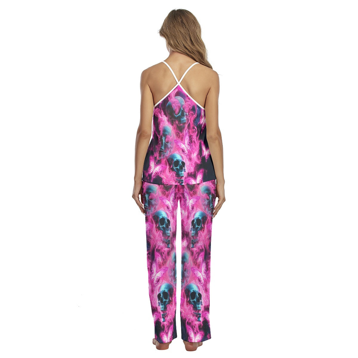 Pink Skull Butterfly Pajamas Sets For Women Sleepwears Combo
