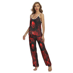 Red Skull Retro Pajamas Sets For Women Sleepwears Combo