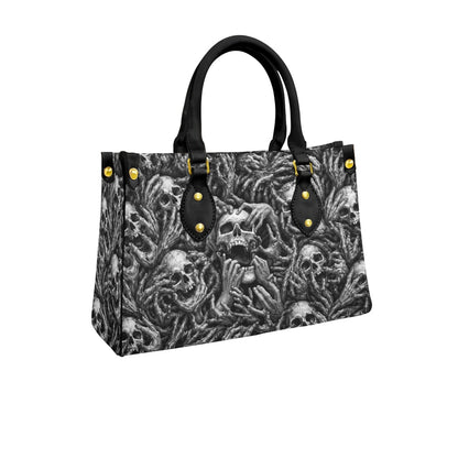 Wonder Skull structured tote bag solves the "I can't find anything in my bag" problem. The aoomy interior fits your tablet, phone, wallet, water bottle, umbrella, and cosmetics — without the overstuffed look. Multiple interior pockets keep everything organized, so you're never digging around at checkout. Reinforced rivet corners and quality metal hardware ensure the bag holds up to daily use. Whether you're heading to work, running errands, or catching a flight, this tote keeps you looking put-together.
