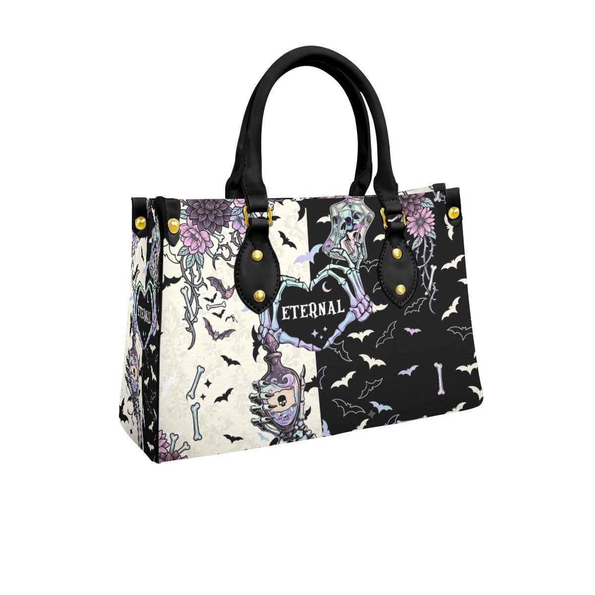Wonder Skull structured tote bag solves the "I can't find anything in my bag" problem. The roomy interior fits your tablet, phone, wallet, water bottle, umbrella, and cosmetics — without the overstuffed look. Multiple interior pockets keep everything organized, so you're never digging around at checkout. Reinforced rivet corners and quality metal hardware ensure the bag holds up to daily use. Whether you're heading to work, running errands, or catching a flight, this tote keeps you looking put-together.