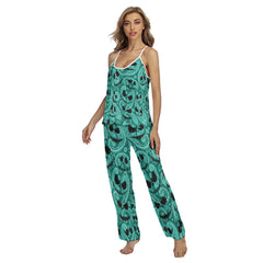 Cyan Butterfly Pattern Pajamas Sets For Women Sleepwears Combo