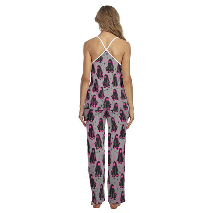 Pink Boo Pattern Cami Pajamas Sets For Women Sleepwears Combo