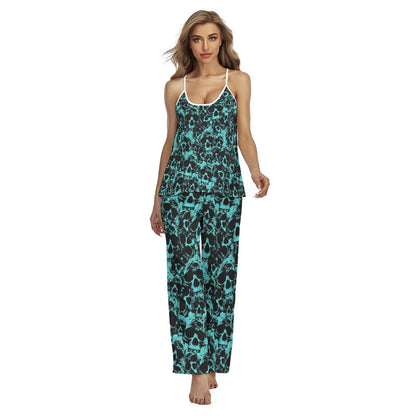 Cyan Skull Pattern Pajamas Sets For Women Sleepwears Combo