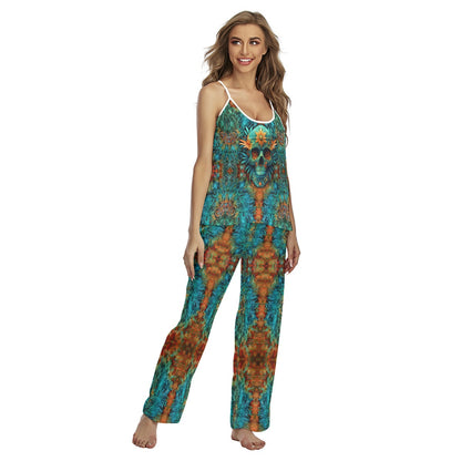 Abstract Skull Leaf Art Cami Pajamas Sets For Women Sleepwears Combo