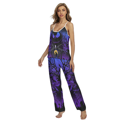 Purple Night Moon Pajamas Sets For Women Sleepwears Combo