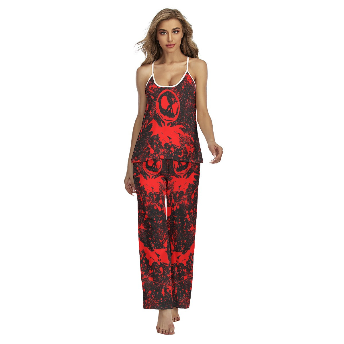 Red Brush Art Pajamas Sets For Women Sleepwears Combo