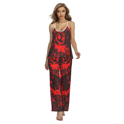 Red Brush Art Pajamas Sets For Women Sleepwears Combo