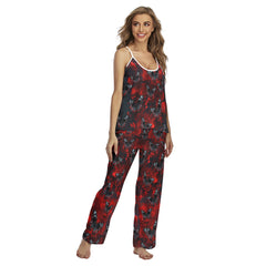 Red Butterfly Skull Pajamas Sets For Women Sleepwears Combo