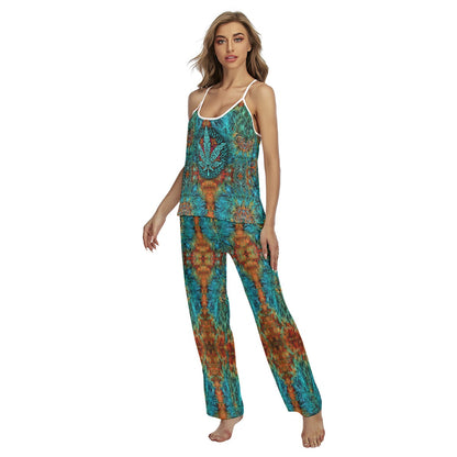 Abstract Leaf Art Cami Pajamas Sets For Women Sleepwears Combo