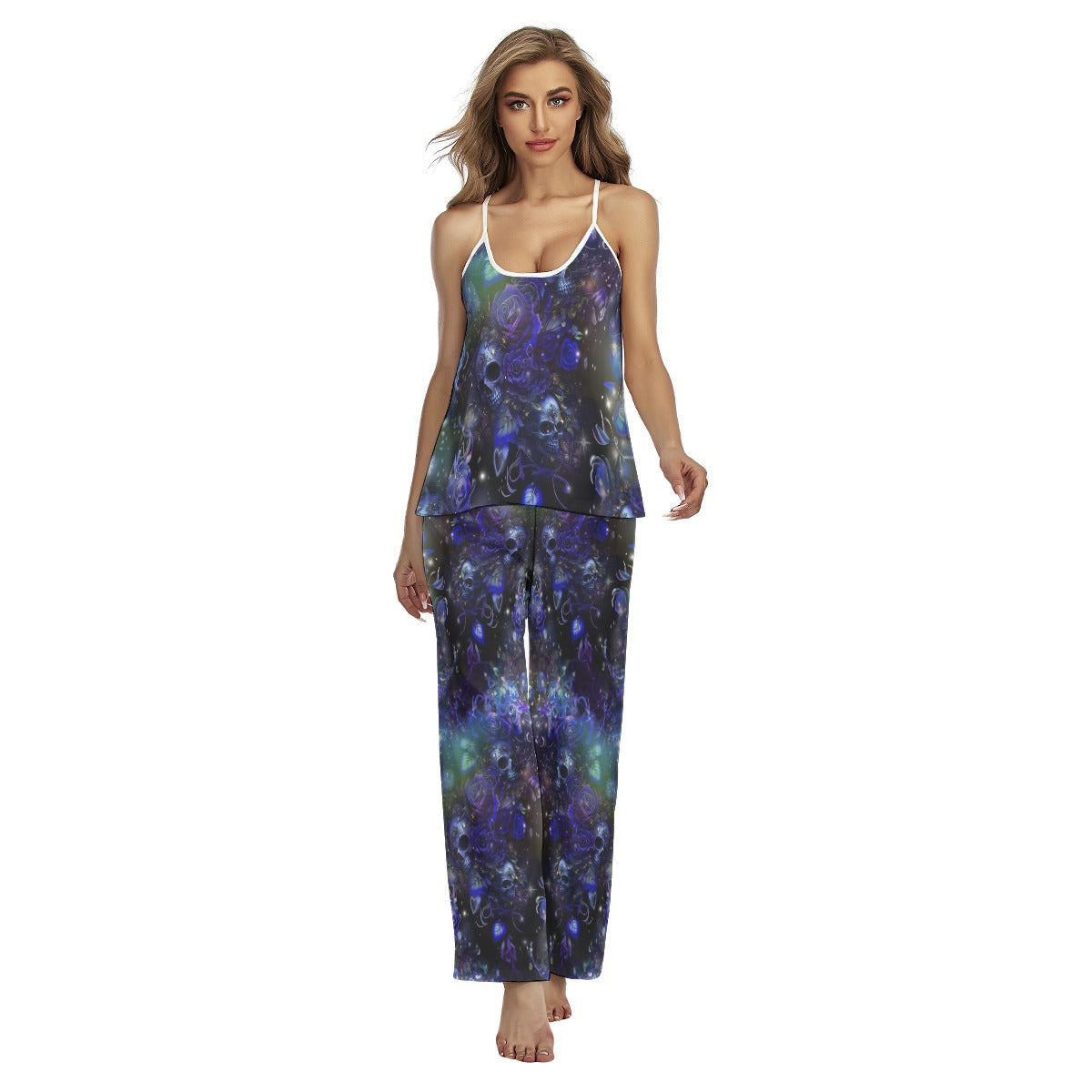 Abstract Purple SKull Cami Pajamas Sets For Women Sleepwears Combo