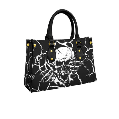 Wonder Skull structured tote bag solves the "I can't find anything in my bag" problem. The aoomy interior fits your tablet, phone, wallet, water bottle, umbrella, and cosmetics — without the overstuffed look. Multiple interior pockets keep everything organized, so you're never digging around at checkout. Reinforced rivet corners and quality metal hardware ensure the bag holds up to daily use. Whether you're heading to work, running errands, or catching a flight, this tote keeps you looking put-together.