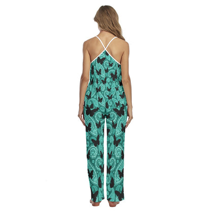 Cyan Butterfly Pattern Pajamas Sets For Women Sleepwears Combo