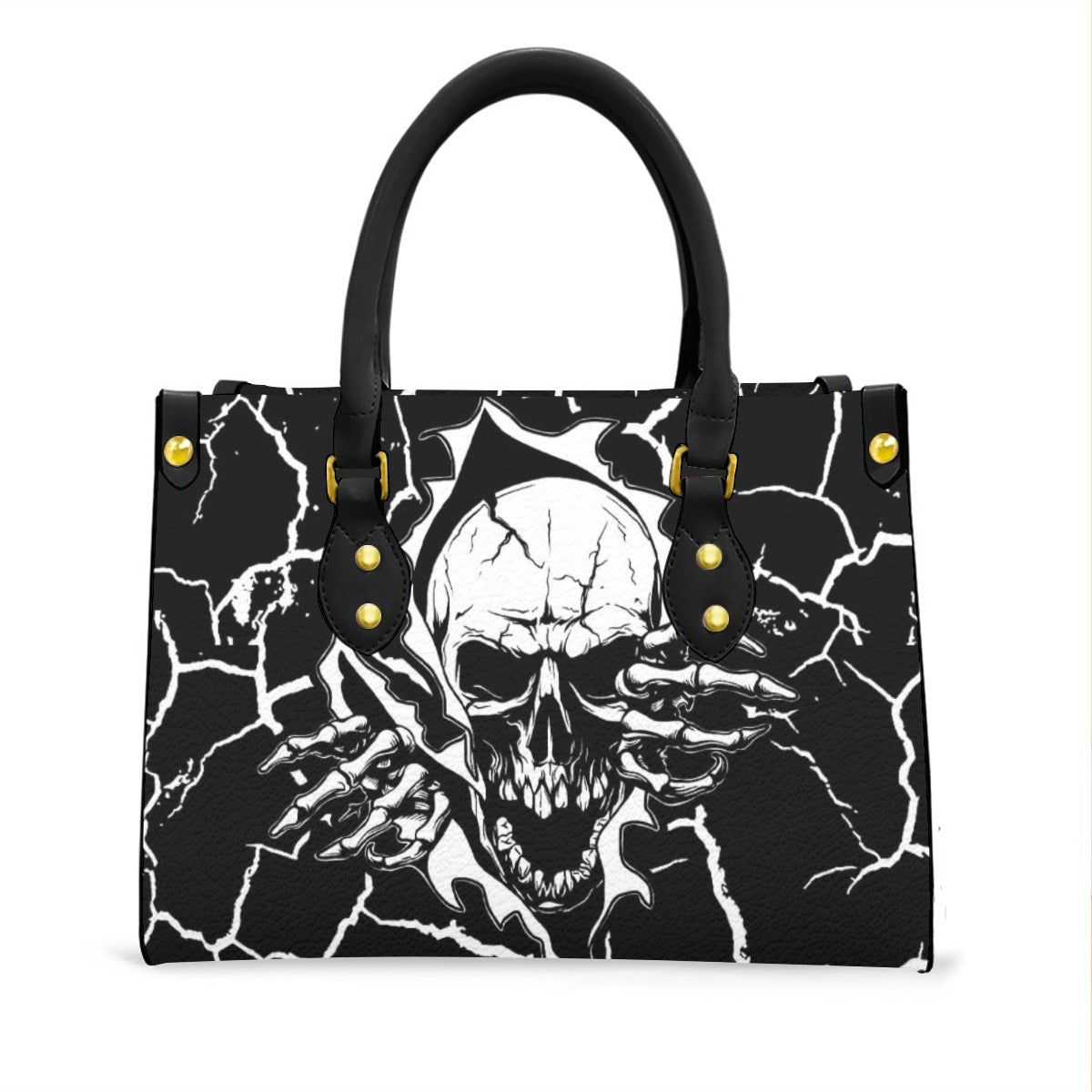 Wonder Skull structured tote bag solves the "I can't find anything in my bag" problem. The aoomy interior fits your tablet, phone, wallet, water bottle, umbrella, and cosmetics — without the overstuffed look. Multiple interior pockets keep everything organized, so you're never digging around at checkout. Reinforced rivet corners and quality metal hardware ensure the bag holds up to daily use. Whether you're heading to work, running errands, or catching a flight, this tote keeps you looking put-together.