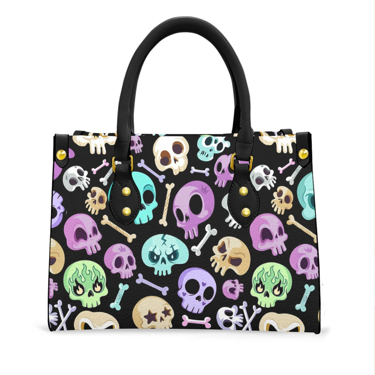 Wonder Skull structured tote bag solves the "I can't find anything in my bag" problem. The roomy interior fits your tablet, phone, wallet, water bottle, umbrella, and cosmetics — without the overstuffed look. Multiple interior pockets keep everything organized, so you're never digging around at checkout. Reinforced rivet corners and quality metal hardware ensure the bag holds up to daily use. Whether you're heading to work, running errands, or catching a flight, this tote keeps you looking put-together.