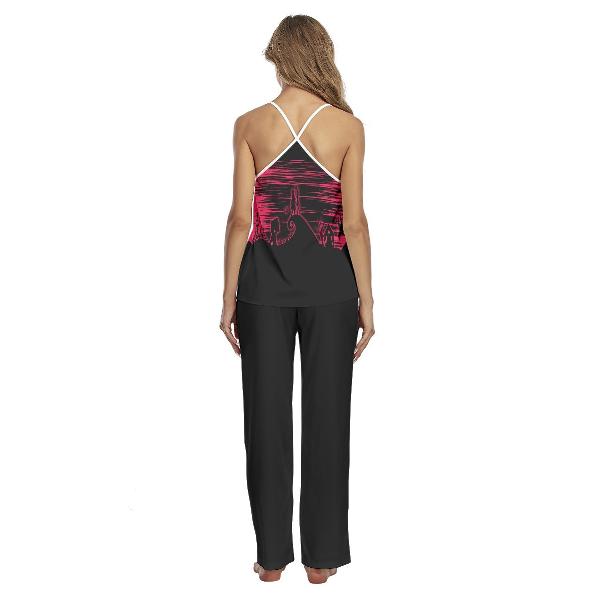 Pink Couple Art Pajamas Sets For Women Sleepwears Combo