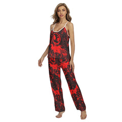 Red Brush Art Pajamas Sets For Women Sleepwears Combo