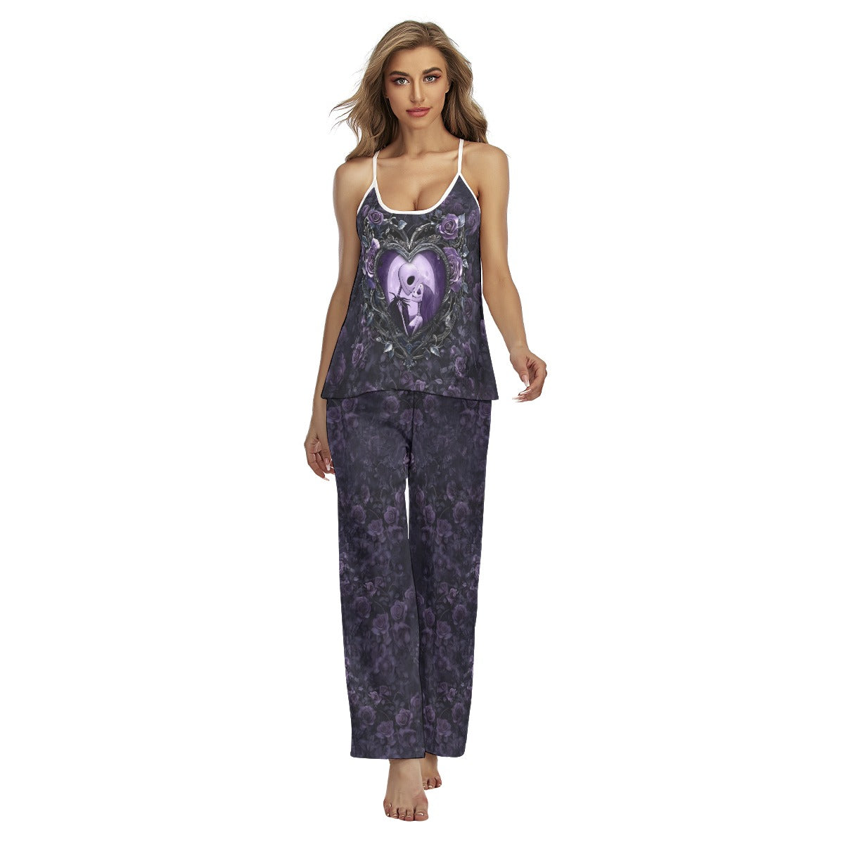 Purple Couple Night Moon Cami Pajamas Sets For Women Sleepwears Combo