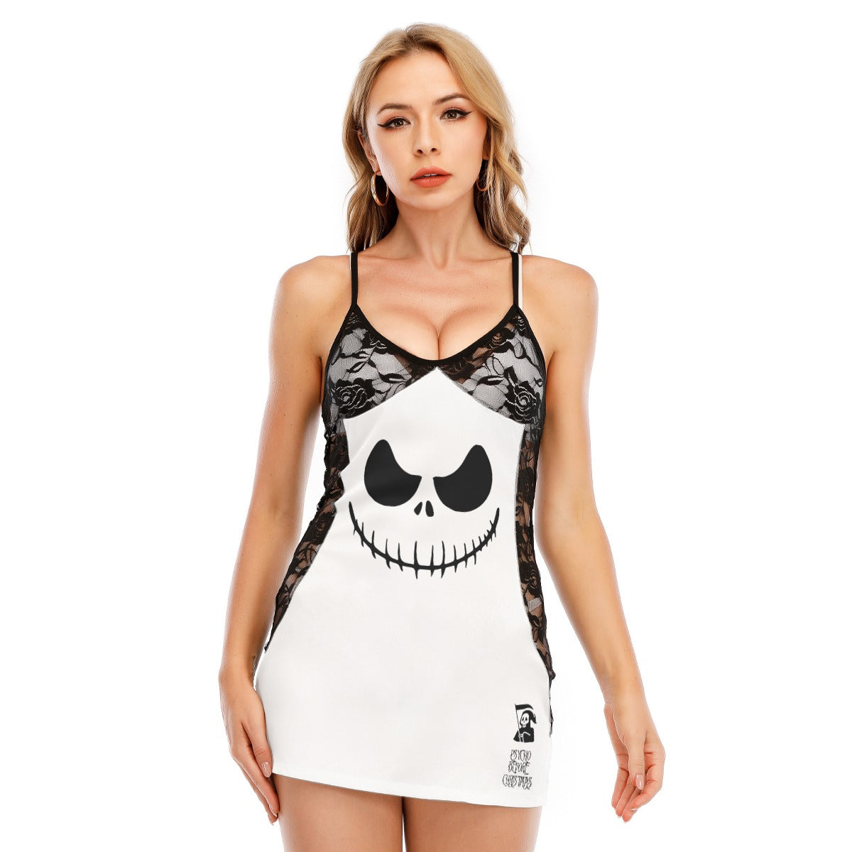 Black & White Art Women's Black Lace Cami Dress Babydolls Nightgowns