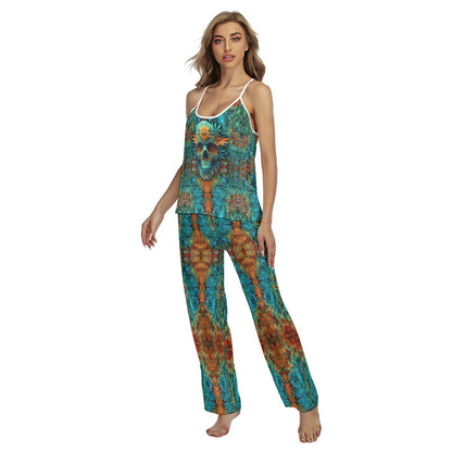 Abstract Skull Leaf Art Cami Pajamas Sets For Women Sleepwears Combo