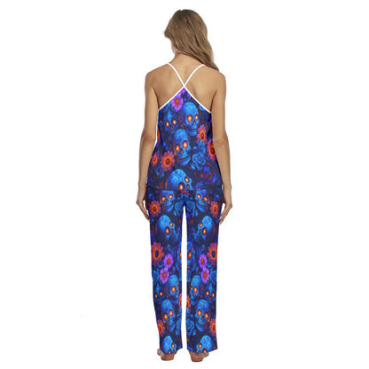 Blue Skull Pattern Pajamas Sets For Women Sleepwears Combo