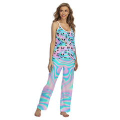 Holographic Pattern Pajamas Sets For Women Sleepwears Combo