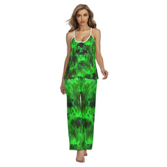 Green Faming Skull Pajamas Sets For Women Sleepwears Combo