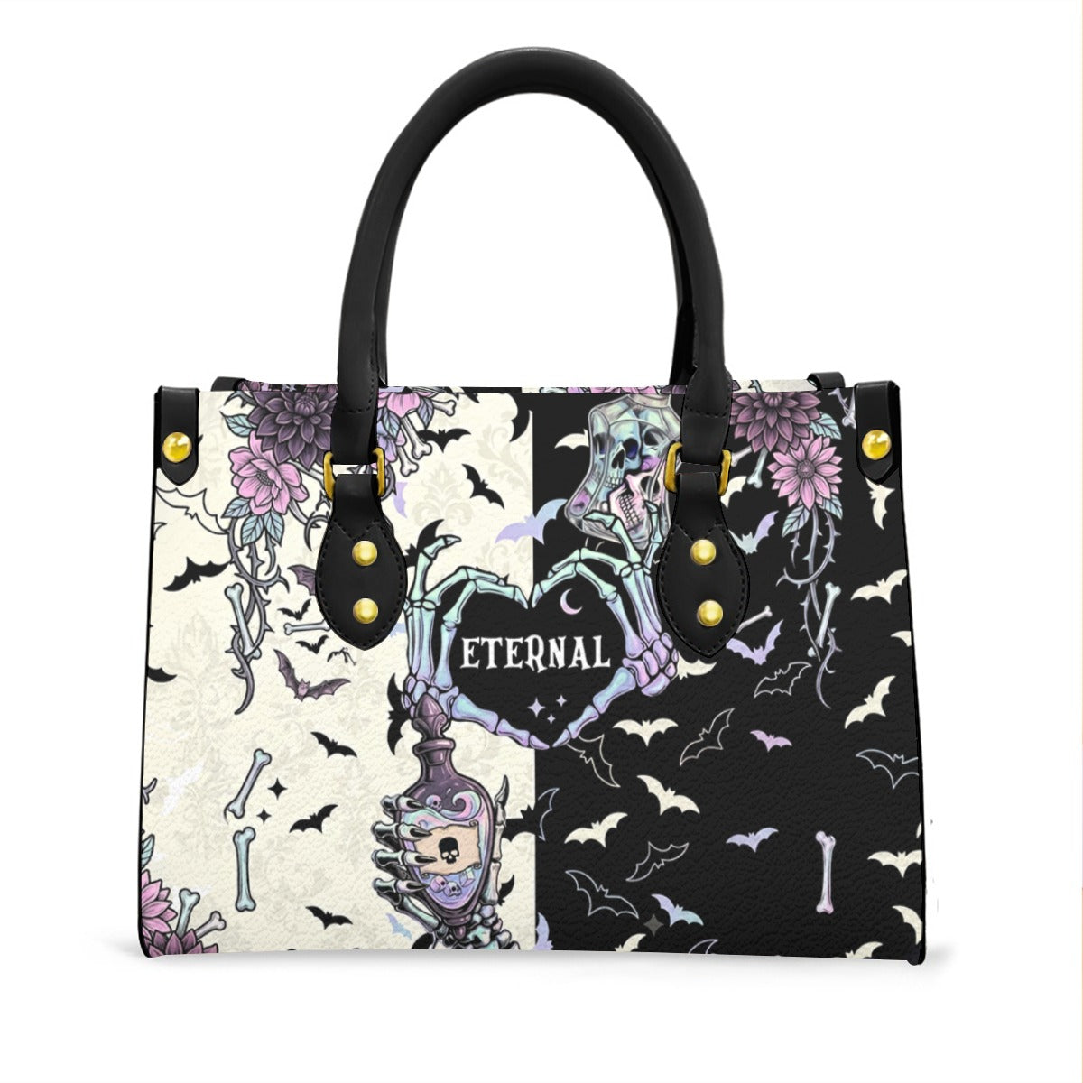 Wonder Skull structured tote bag solves the "I can't find anything in my bag" problem. The roomy interior fits your tablet, phone, wallet, water bottle, umbrella, and cosmetics — without the overstuffed look. Multiple interior pockets keep everything organized, so you're never digging around at checkout. Reinforced rivet corners and quality metal hardware ensure the bag holds up to daily use. Whether you're heading to work, running errands, or catching a flight, this tote keeps you looking put-together.