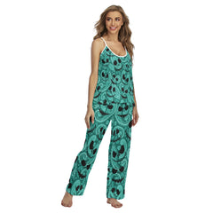 Cyan Butterfly Pattern Pajamas Sets For Women Sleepwears Combo