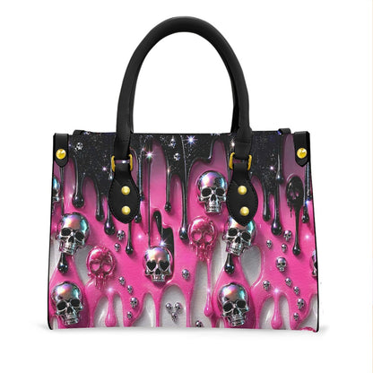 Wonder Skull structured tote bag solves the "I can't find anything in my bag" problem. The roomy interior fits your tablet, phone, wallet, water bottle, umbrella, and cosmetics — without the overstuffed look. Multiple interior pockets keep everything organized, so you're never digging around at checkout. Reinforced rivet corners and quality metal hardware ensure the bag holds up to daily use. Whether you're heading to work, running errands, or catching a flight, this tote keeps you looking put-together.