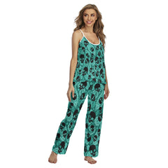 Cyan Skull Pattern Pajamas Sets For Women Sleepwears Combo