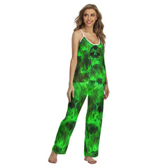 Green Faming Skull Pajamas Sets For Women Sleepwears Combo