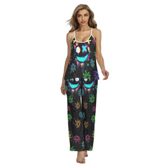 Neon Skull Leaf Pattern Cami Pajamas Sets For Women Sleepwears Combo