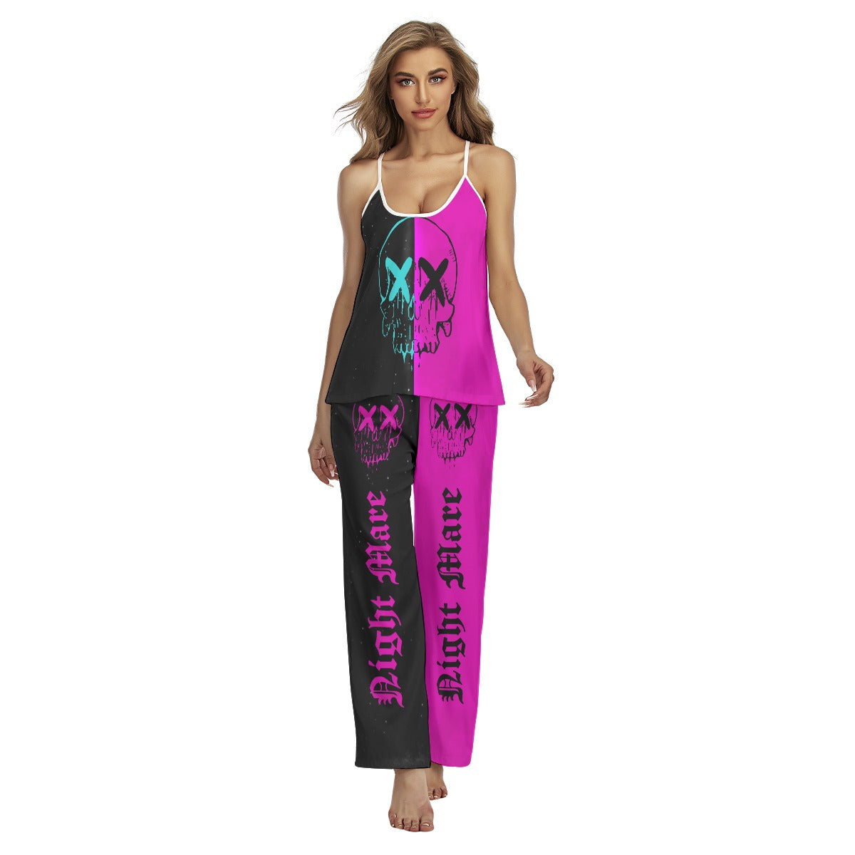 Purple Skull Nightmare Cami Pajamas Sets For Women Sleepwears Combo