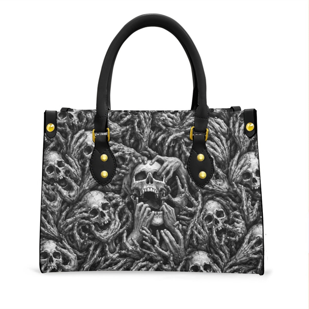 Wonder Skull structured tote bag solves the "I can't find anything in my bag" problem. The aoomy interior fits your tablet, phone, wallet, water bottle, umbrella, and cosmetics — without the overstuffed look. Multiple interior pockets keep everything organized, so you're never digging around at checkout. Reinforced rivet corners and quality metal hardware ensure the bag holds up to daily use. Whether you're heading to work, running errands, or catching a flight, this tote keeps you looking put-together.