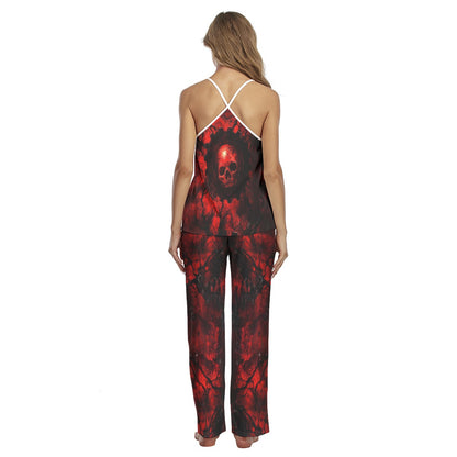 Red Skull Retro Pajamas Sets For Women Sleepwears Combo