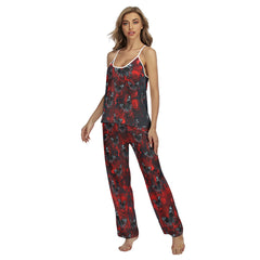 Red Butterfly Skull Pajamas Sets For Women Sleepwears Combo