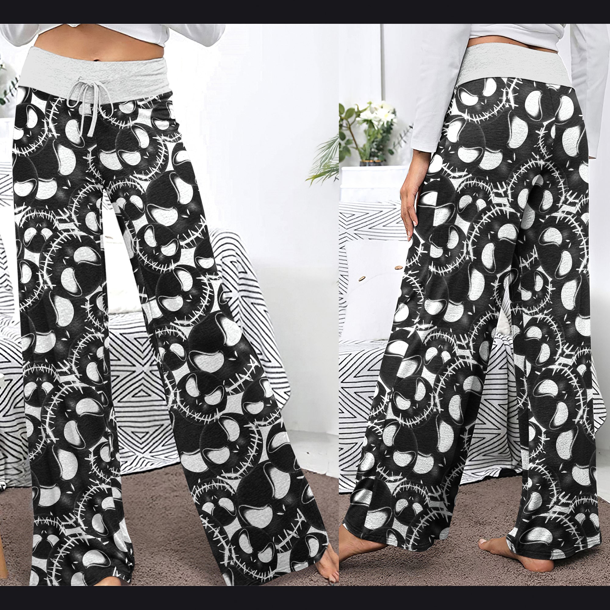 White Face Scary Nightmare Women's High-waisted Wide Leg Pants | Wonder Skull
