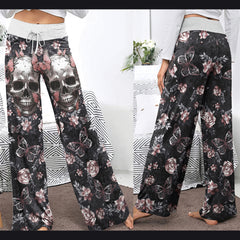 Skull Abstract Butterfly Gothic Women's High-waisted Wide Leg Pants | Wonder Skull