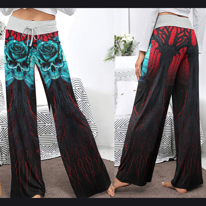 Skull Butterfly Dark Theme Women's High-waisted Wide Leg Pants | Wonder Skull