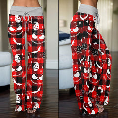 Red Black Christmas Check Board Theme Women's High-waisted Wide Leg Pants | Wonder Skull