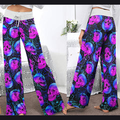 Purple Skull Rose Spider Women's High-waisted Wide Leg Pants | Wonder Skull